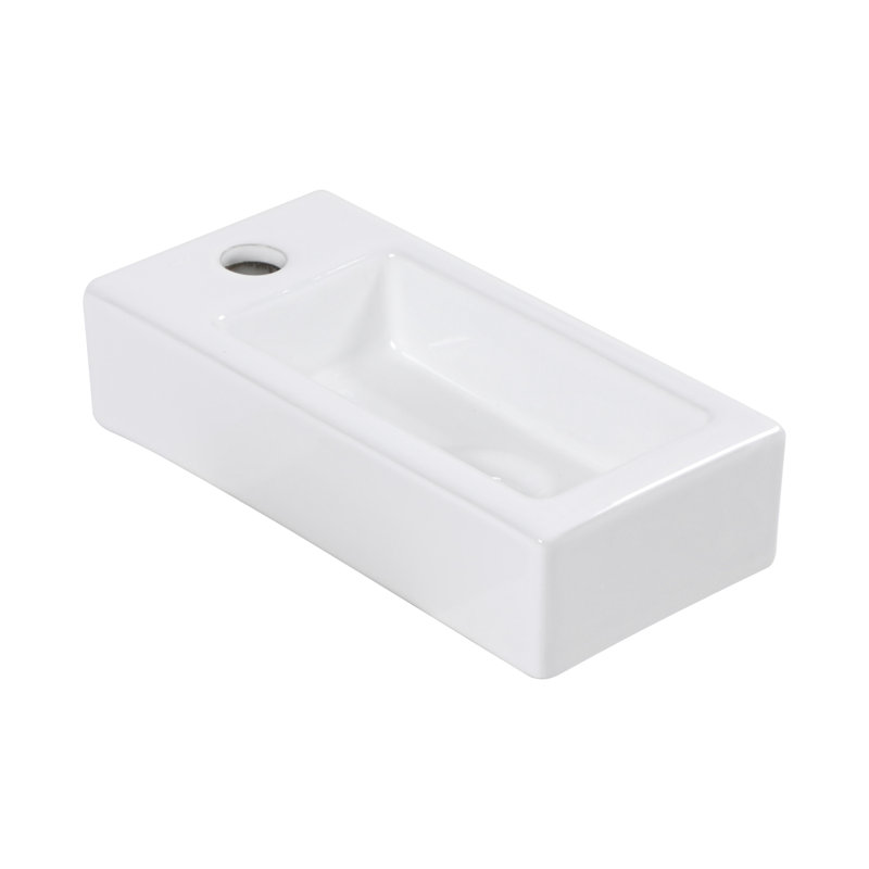 Lavabo de salle de bain mural en céramique blanche rectangulaire - 14,57 x 7,23 pouces, teinture, faible absorption d'eau, acide, moderne, fascinant avec trou de robinet rectangulaire, caractéristique d'absorption des taches,