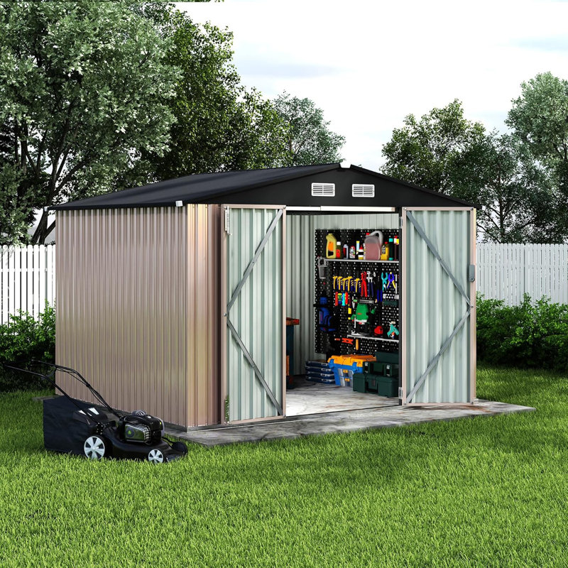8x10 FT Metal Storage Sheds Outdoor, Tool Shed with Lockable Door, Metal Yard Sheds Garden Shed Kit, Black