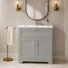Meuble-lavabo de 76 cm (30 po) avec lavabo en céramique, rangement dissimulé et étagères réglables (sans robinetterie) - Gris