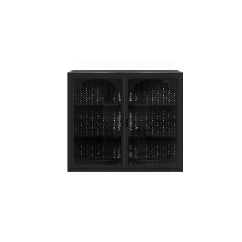 Armoire murale 27,56 po à deux portes en verre avec rangement à trois niveaux pour le hall d'entrée, salle de bain, armoire murale avec motif tissé caractéristique, noir