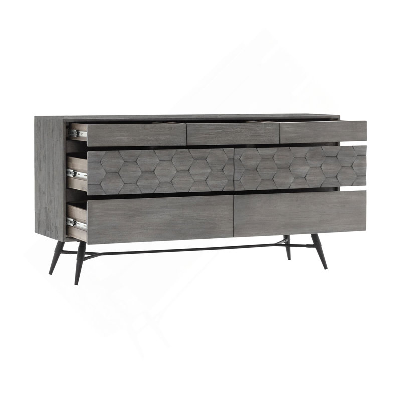 Commode 6 tiroirs Makena en bois d'acacia gris