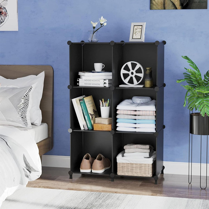 Organisateur de placard 6 cubes de rangement pour placard de rangement pour les vêtements empilables, Noir, noir, noir, noir