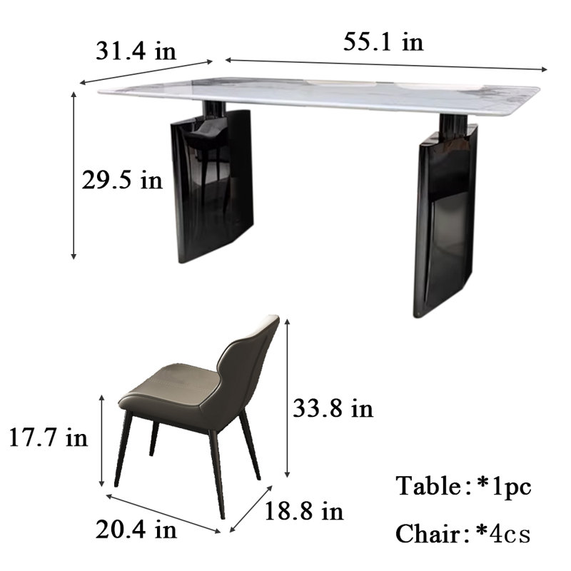 Table et chaises simples de style occidental, H 29,5 po x L 55,1 po x l 31,4 po, Blanc