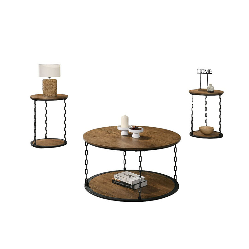 Ensemble de table rustique 3 pièces 1X Table basse 2X, Naturel