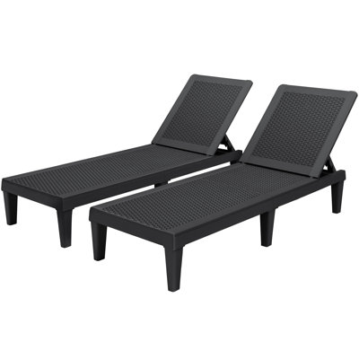 Set Of 2 Resin Outdoor Chaise Lounge Chairs With 5 Adjustable Positions, Waterproof & Tool-Free Assembly For Patio Poolside