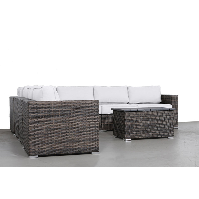 Ensemble de conversation modulaire en osier 8 pièces avec coussins Sunbrella, Brun