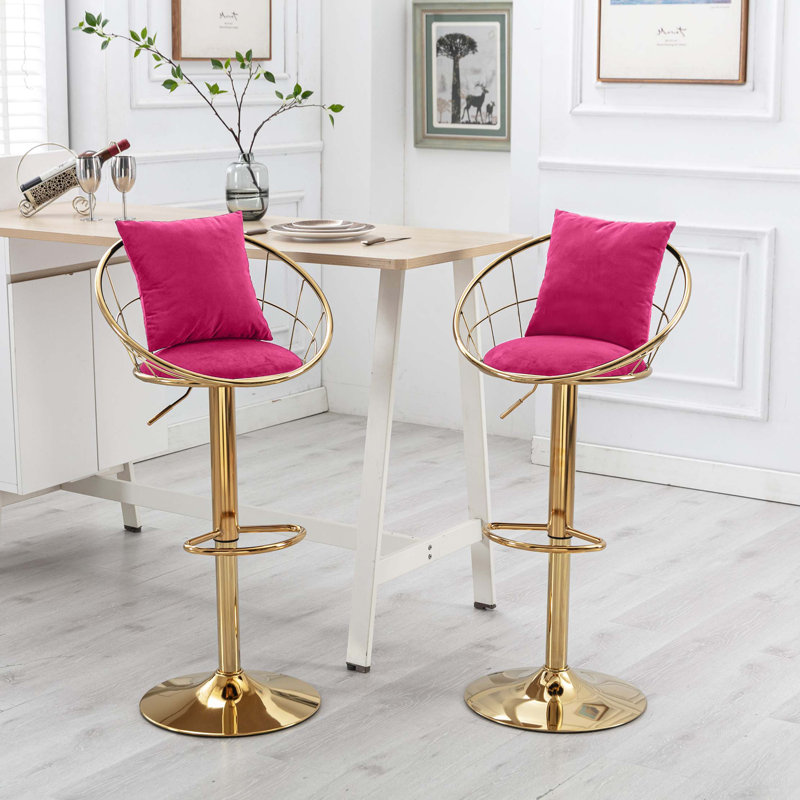 Chaise de bar en velours, conception unique, rotation à 360 degrés, hauteur réglable, ensemble de 2, Rose rouge