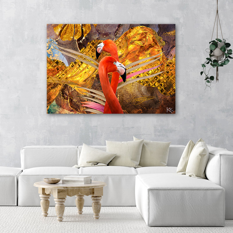 Flamingo Gold Animals - No Frame Print on Canvas, 70cm H x 100cm W