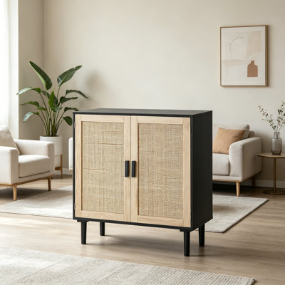 Armoire en rotin avec 2 portes et tablettes réglables