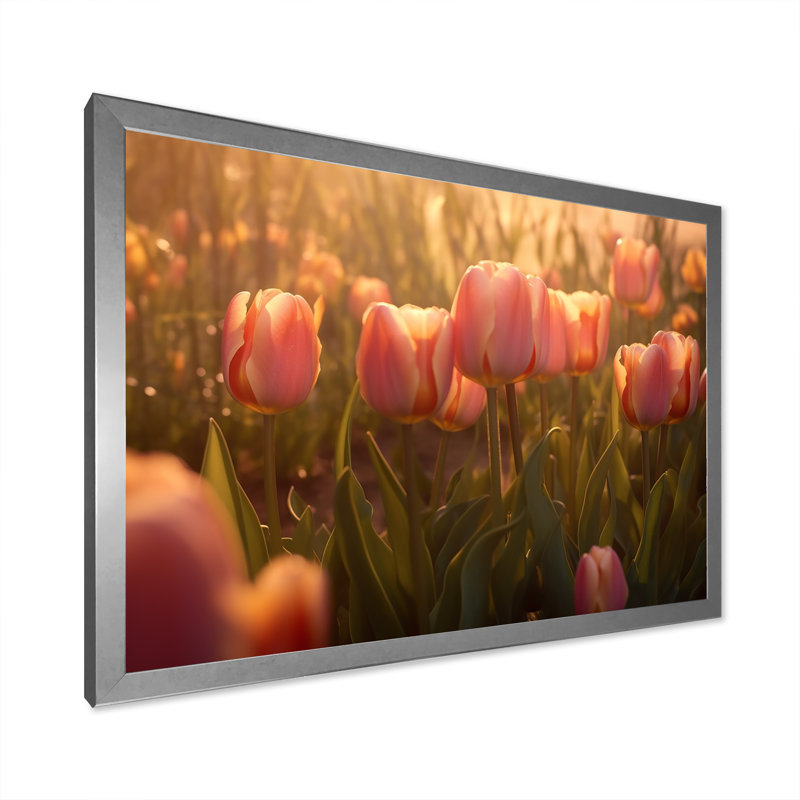 Champ de tulipes sur toile, H 24 po x l 32 po x P 1 po, Cadre simple argenté