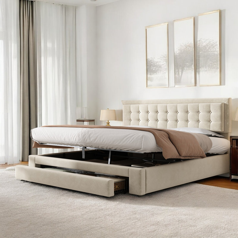 Abhia Upholstered Bed, Cream, Kingsize (5')