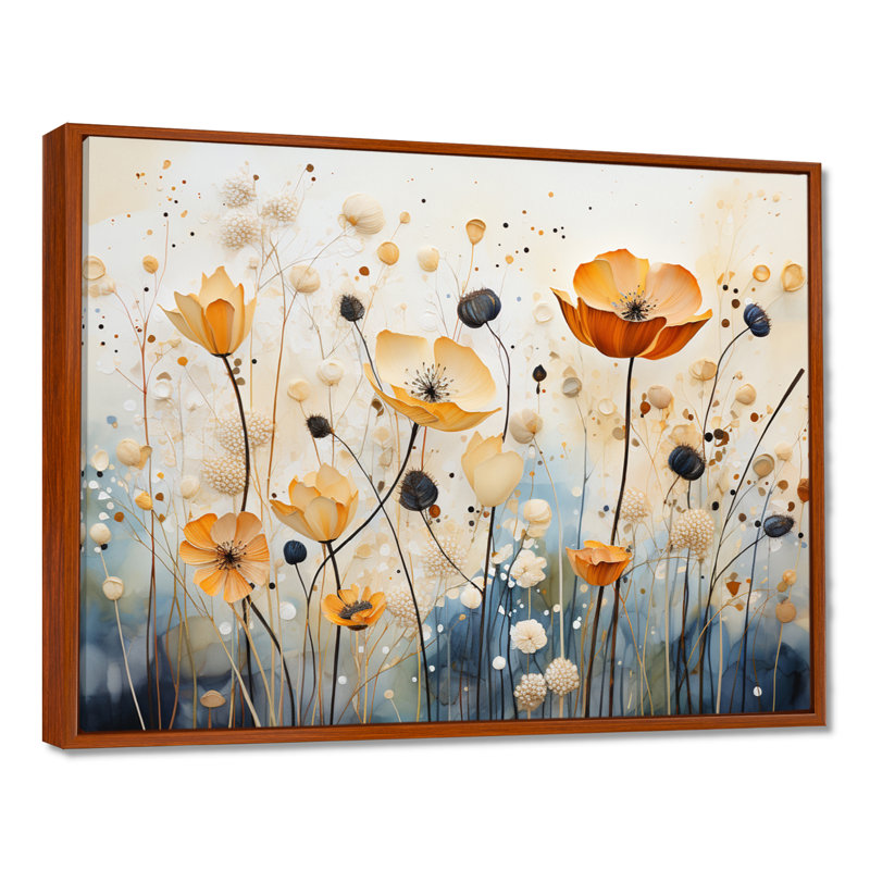 Décoration murale orange et bleu avec sourdine botanique I - Botanicals abstraits, H 34 po x l 44 po x P 1,5 po
