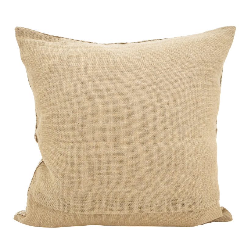 20" Beige Jute Square Throw Pillow with Seashell Design