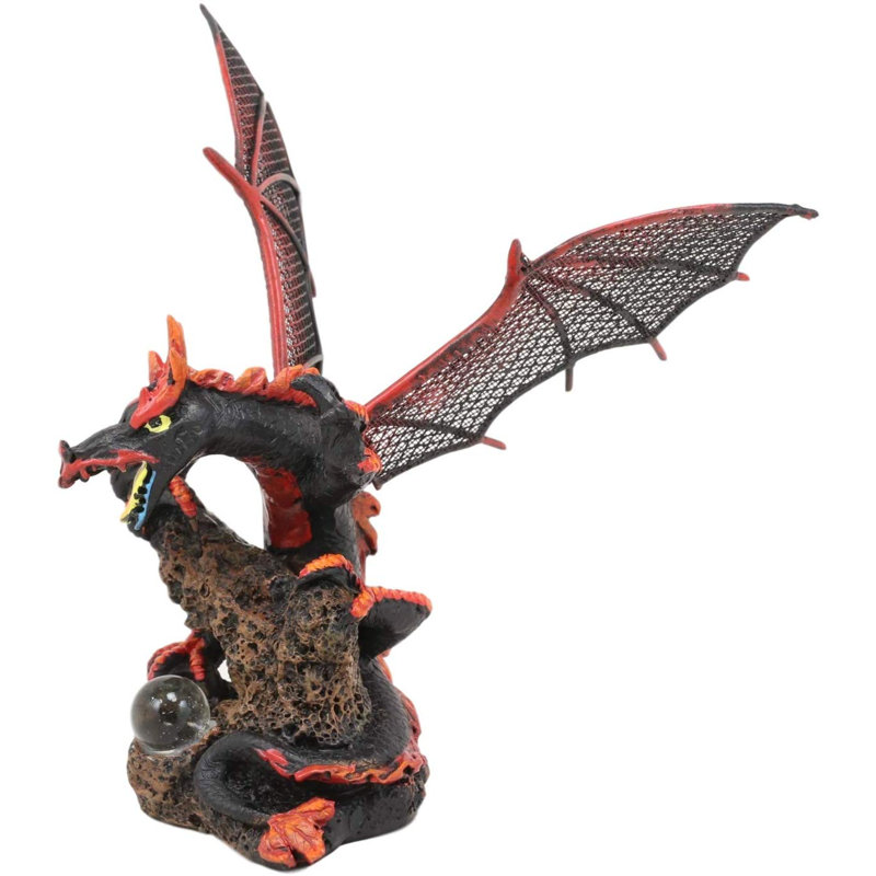Figurine décorative Piketon rouge et noir, volcan ptérosaure, perché sur une branche d'arbre avec statue orbe en cristal