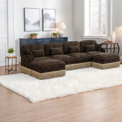 Large Modular Sofas, Chenille Leopard Print, Modern Mobile Home Lounge