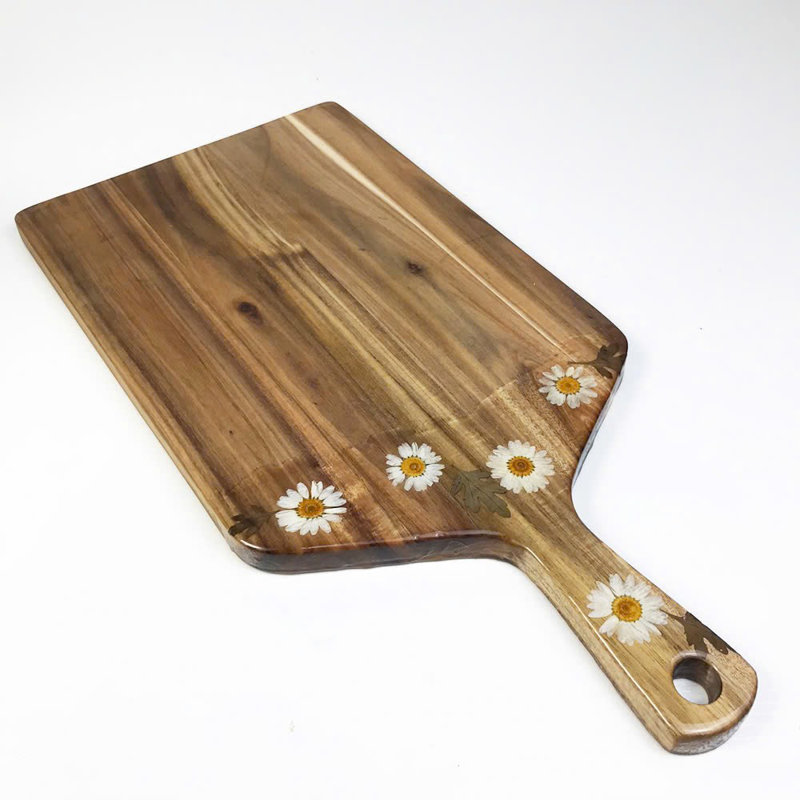 Planche à découper en bois d'acacia biologique pour cuisine avec poignée ronde creuse