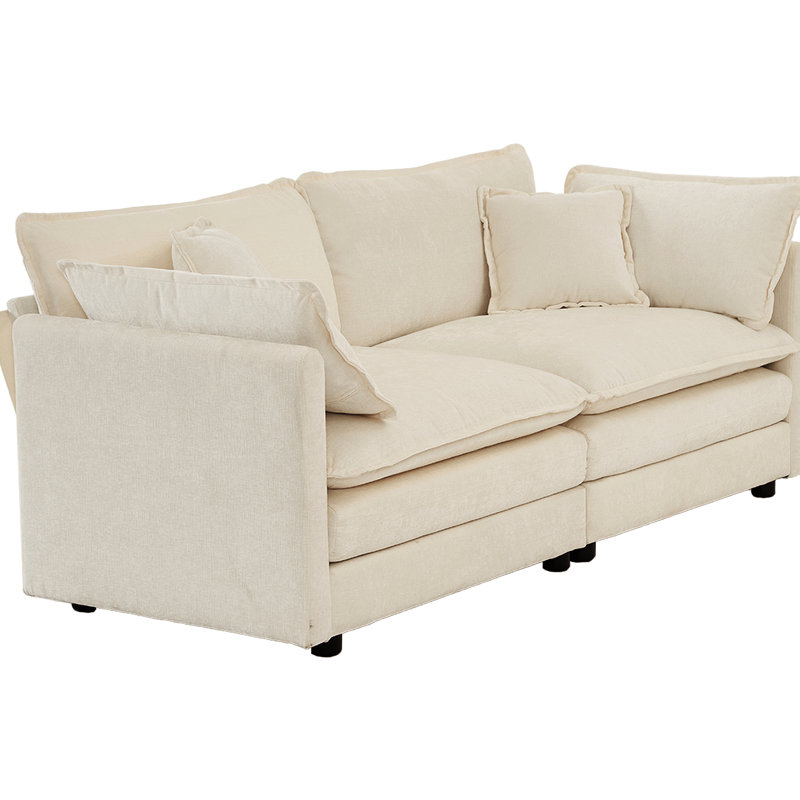 Canapé modulaire 2 places et pouf en chenille de luxe beige, qualité recouverte