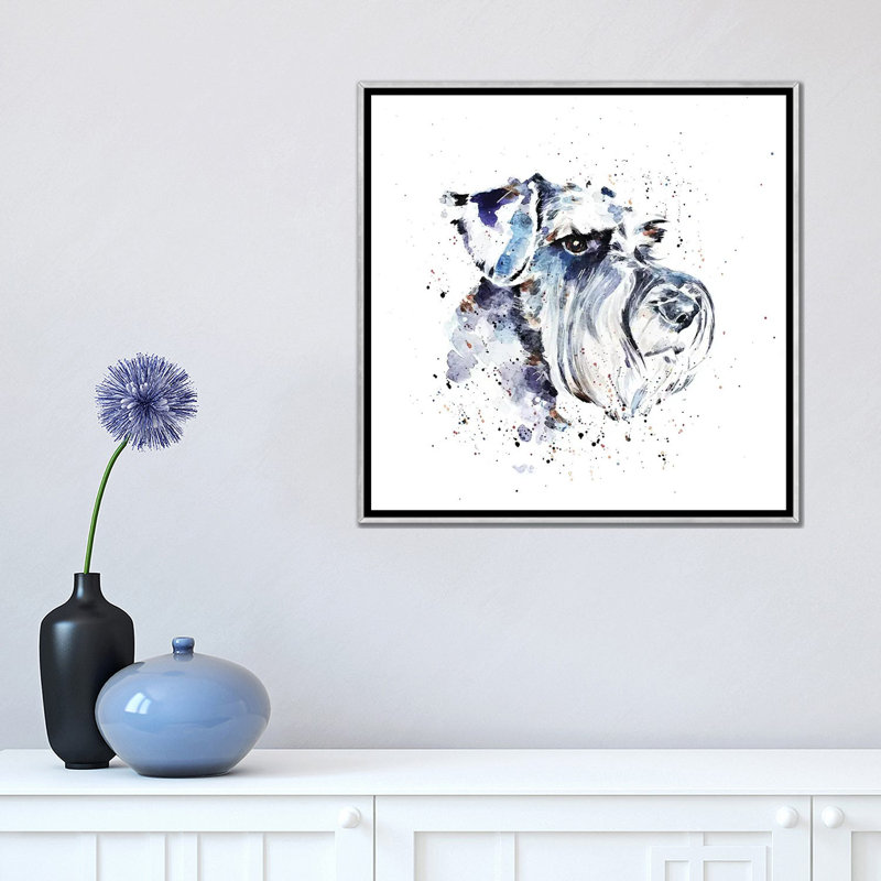 Schnauzer II par EdsWatercolours - impression, H 18 po x l 18 po x 1,5 po, Toile avec cadre argenté, Pas de tapis