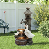 Ducks on the Farm and Birdhouse Outdoor Resin Fountain with Lights