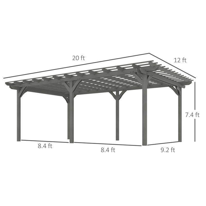 12' x 20' Outdoor Pergola, Wood Gazebo Grape Trellis with Stable Structure for Climbing Plant Support, Garden, Patio, Backyard, Deck, Gray
