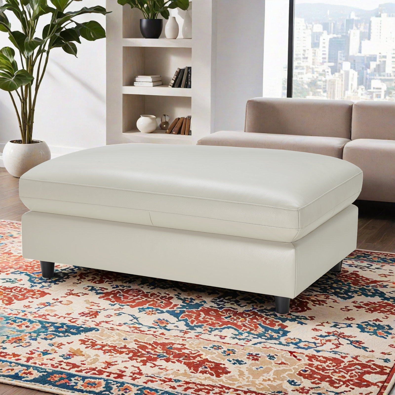 Fleetwood 45" Genuine Leather Rectangle Ottoman, Denali Ivory Genuine Leather