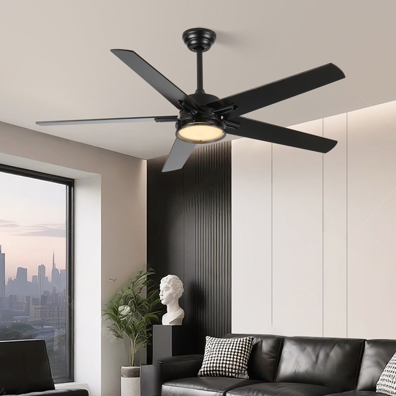 52'' Black Modern Ceiling Fan Light Strip With Remote Control And 5 Blades,For Indoor Farmhouses