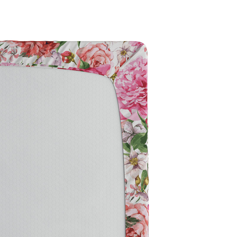 Microfiber Geometric Fitted Sheet, Twin XL Fitted Sheet, Pink/Green Floral 3