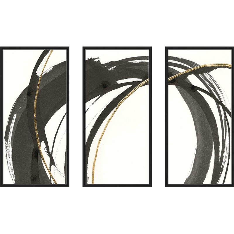 « Doré ENSO I », ensemble de 3 reproductions sur toiles encadrées, H 41,5 po x l 64,5 po x P 2 po