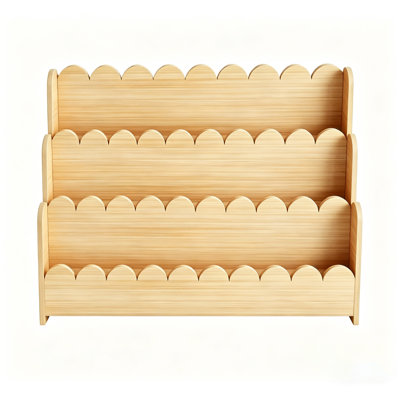 3-Tier Scalloped Wooden Bookshelf, Montessori Toddler Bookcase, Kids Storage Display Organizer For Bedroom, Playroom, Nursery And Classroom