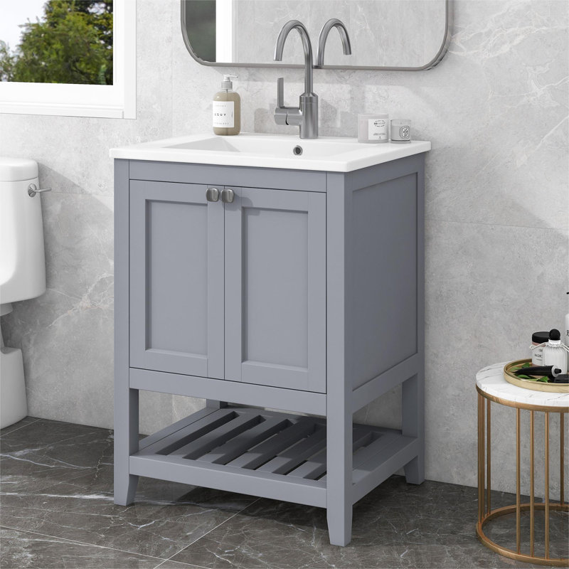 Rosalind Wheeler Derdine 61mm L x 46mm W White Ceramic Rectangular Sink with Overflow, Gray