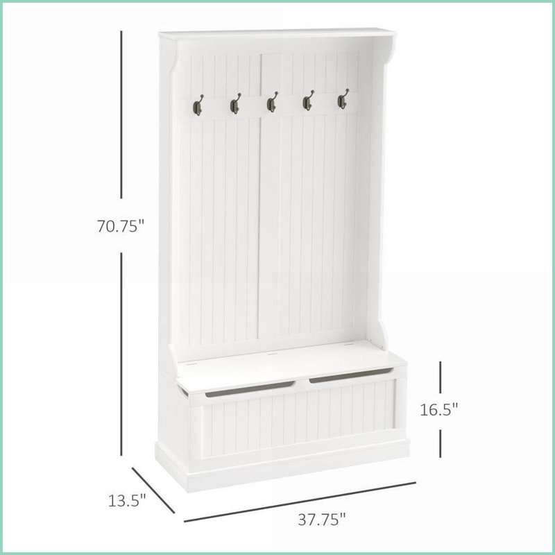 Portemanteaux 3 en 1 avec portemanteau, banc de rangement pour chaussures 4 crochets | Crème / blanc | Panneau de fibres à densité moyenne