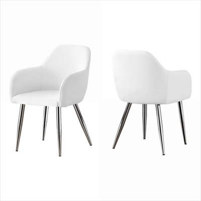 Classic White Compact Modern Arm Dining Chair Set of 2, Upholstered Faux Leather for Dining Rooms