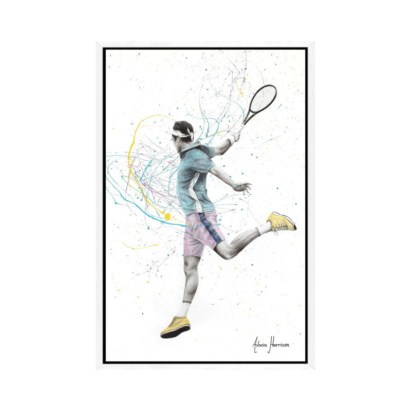 Tennis Player 1 Piece Wall Art on Canvas, 66.04cm H x 45.72cm W x 3.81cm D, White Framed