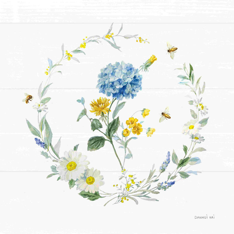 Abeilles et fleurs III avec couronne, H 12 po x l 12 po, Non, Toile tendue