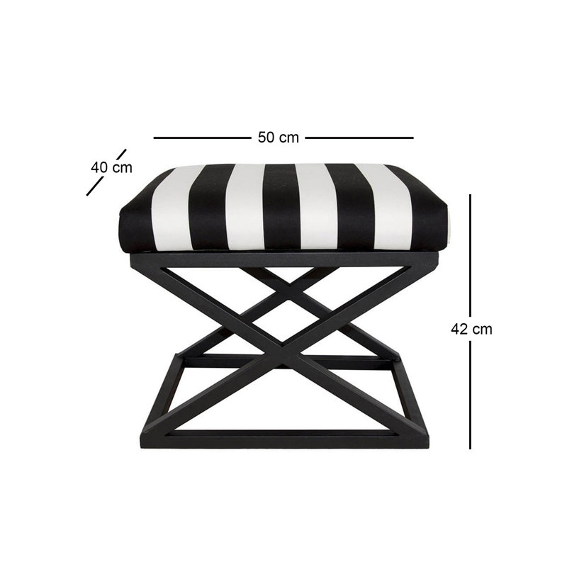 Stylish Pouffe Ottoman, Black & White, 19.7 x 16.5 x 15.7 inches | Durable 100% Metal Frame & Soft 100% Polyester Babyface Fabric | Ideal for Living Room, Bedroom, and Relaxation Spaces, Modern Design