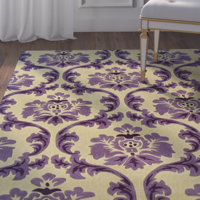 Equelle Handmade Rug Cream And Purple, Rectangle 5' x 7'