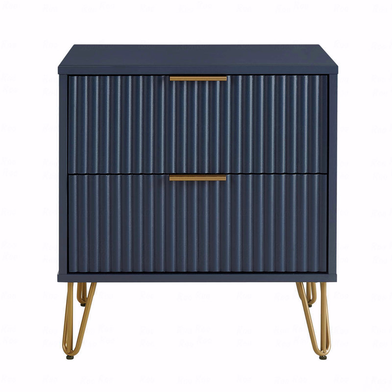Dumbo 20" W Modern 2-Drawer Fluted Nightstand in Midnight Blue, Midnight Blue