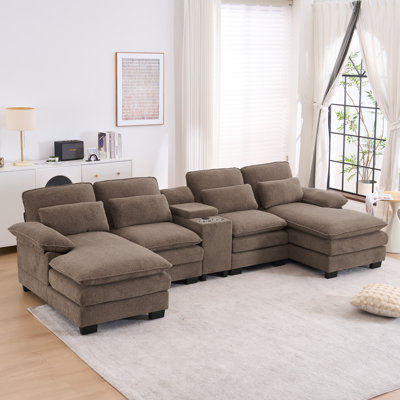 Canapé modulaire en forme de U de 124 po avec console de rangement et porte-gobelets