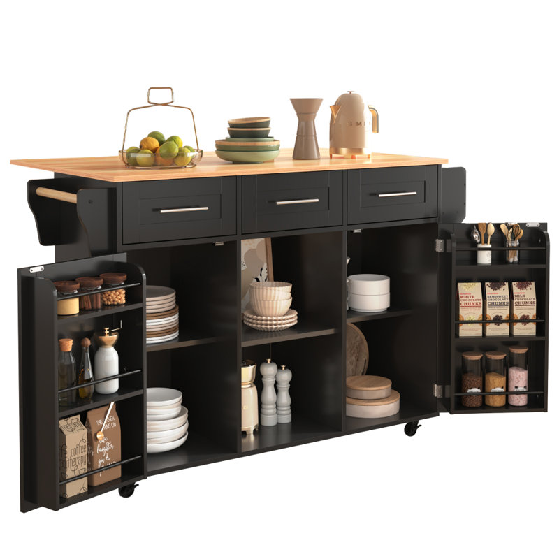 139 cm W Kitchen Island with Top, Black