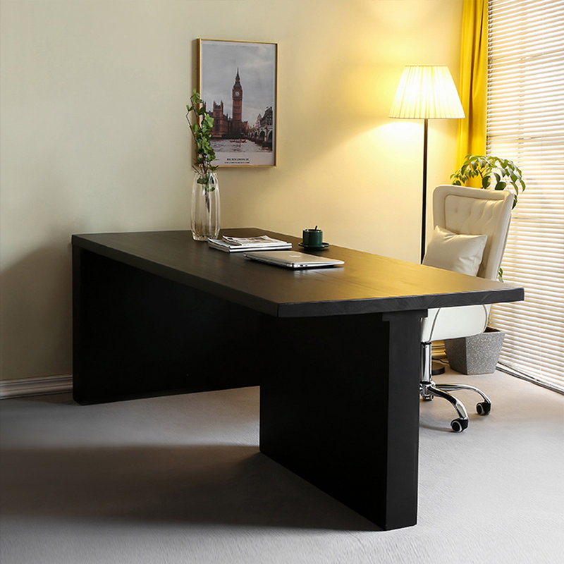 Black Rectangular Solid Wood desk, 29.53" H x 86.61" W x 35.43" D