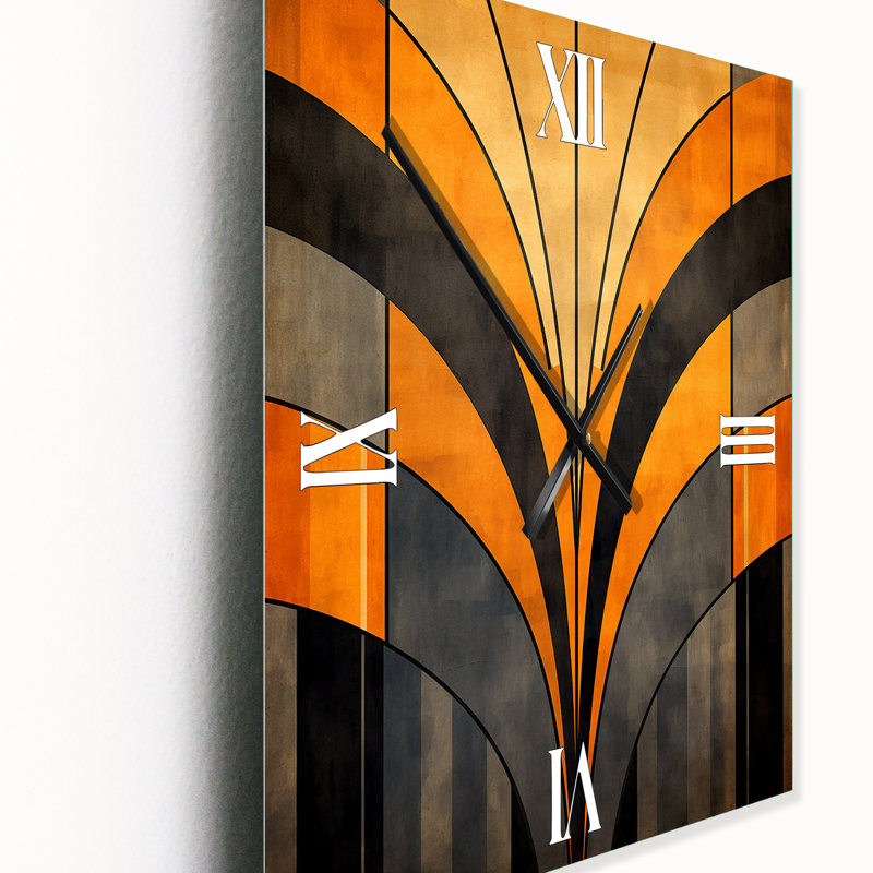 Vecteurs orange et gris - Horloge murale moderne à formes abstraites, Très grand