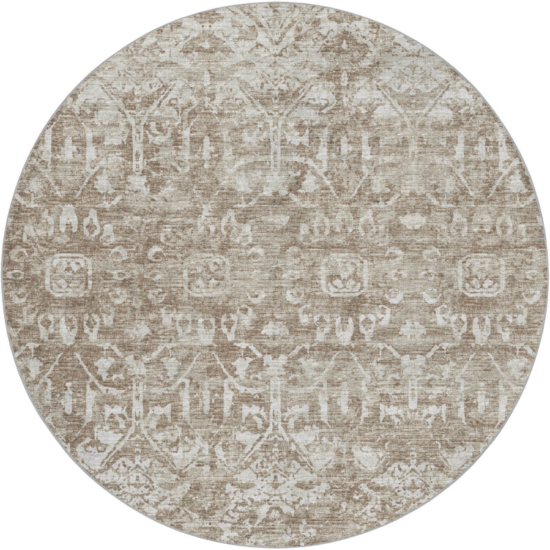 Tapis à poils longs Dream, Taupe, Rond 8 pi