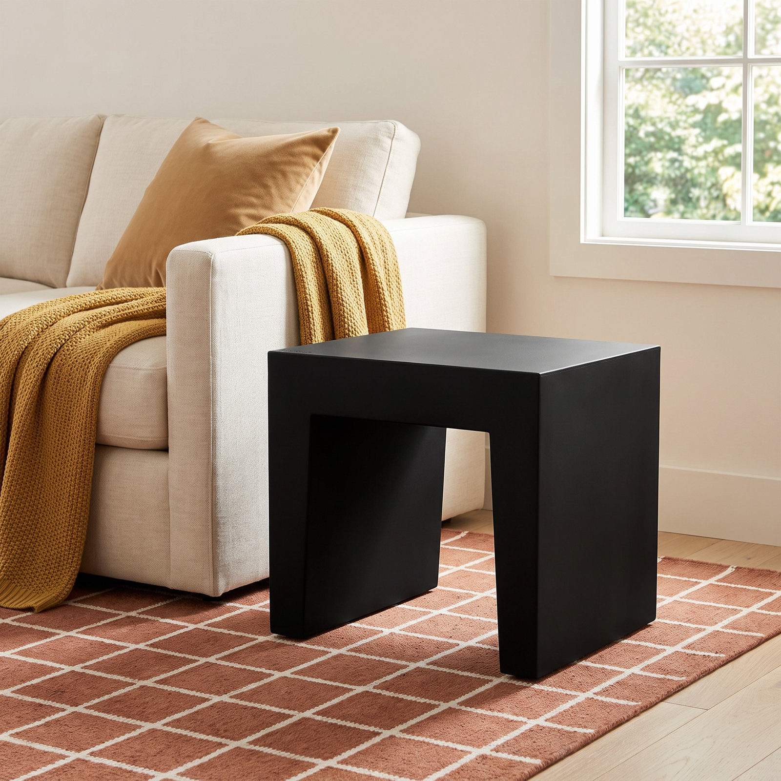 Concrete Seat Accent Stool, Recycled Black