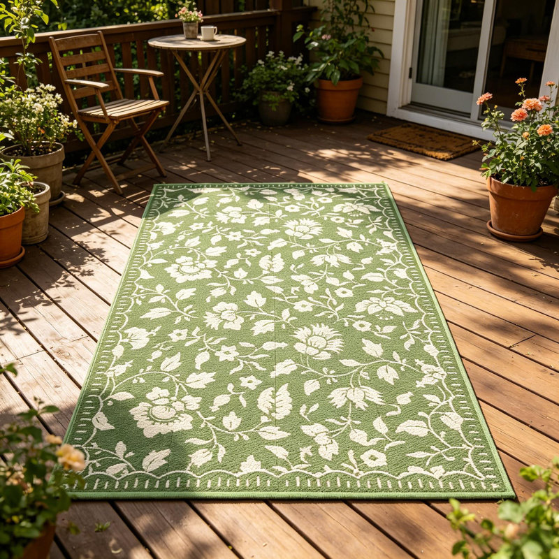 Tapis floral en plastique avec sac pour l'extérieur, Green, Rectangle 6' x 9'