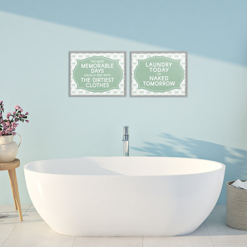 Ensemble de 2 giclées Green Bow Laundry Sentiments, Estampe numérique Farmhouse, H 11 po x l 14 po
