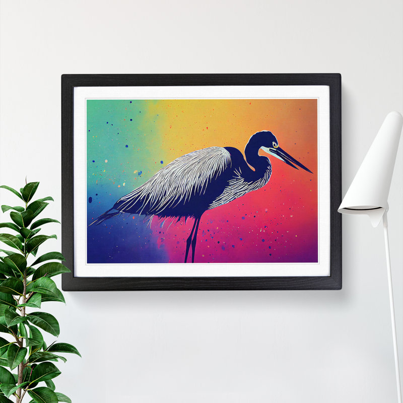 Heron Bird Splash Vol.4 Abstract - Single Picture Frame Print, Black, 46cm H x 64cm W x 2cm D