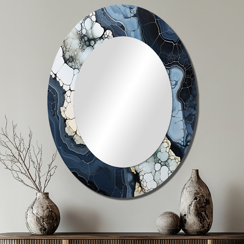 Miroir mural ovale en pierre bleue, H 40 po x l 30 po