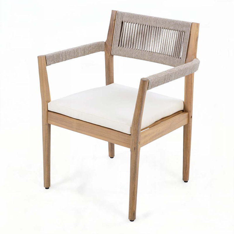 Acacia Wood Outdoor Dining Chairs, Beige