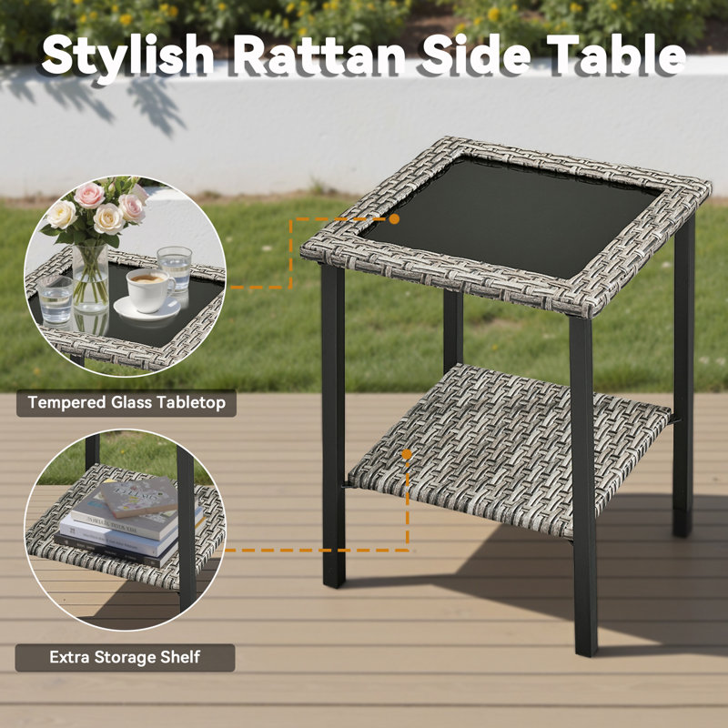 Ensemble de 3 meubles de patio pour l'extérieur, ensemble de 2 chaises pivotantes en rotin toutes saisons avec une table d'appoint élégante, ensemble de conversation pour patio, piscine, balcon, cour