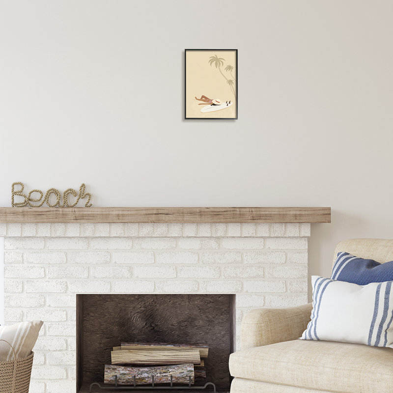 «Au-482-Giclee Beige Summer Sunbathing Girl» par Birch & Ink, impression, Giclée encadrée noir minuit